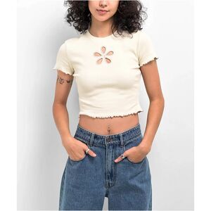 A.LAB Katrina Flower Birch Crop T-Shirt Cream Lettuce Trim Medium